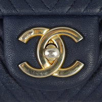 Chanel Surpique Chevron Single Flap Bag | Navy Blue
