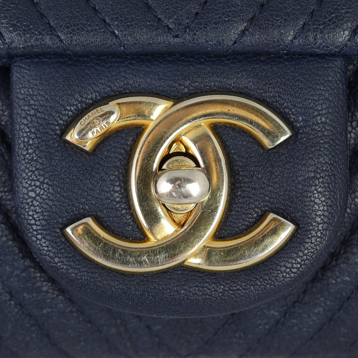 Chanel Surpique Chevron Single Flap Bag | Navy Blue