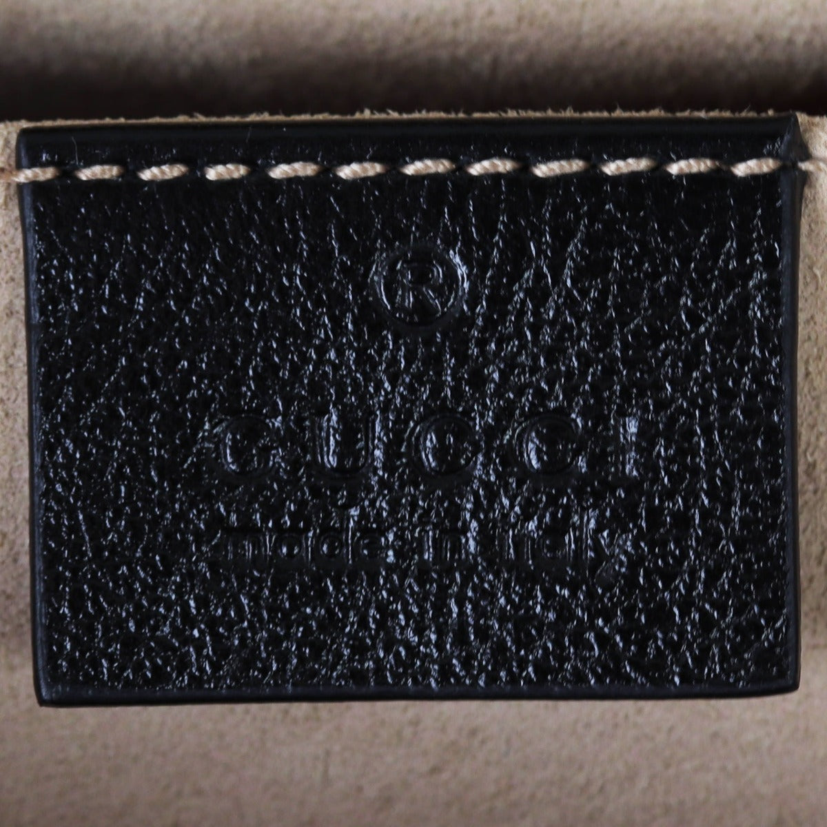 Gucci GG Canvas Marmont Small Camera Bag Interior Stamp