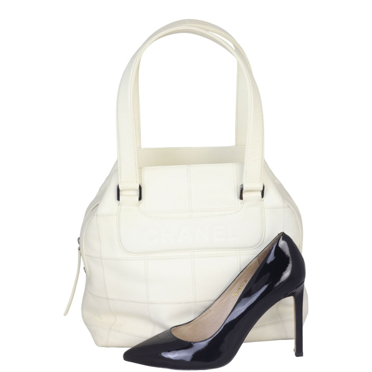 Chanel Square Stitch Logo Tote | Off White