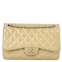 Chanel Classic Double Flap Jumbo Patent | Beige