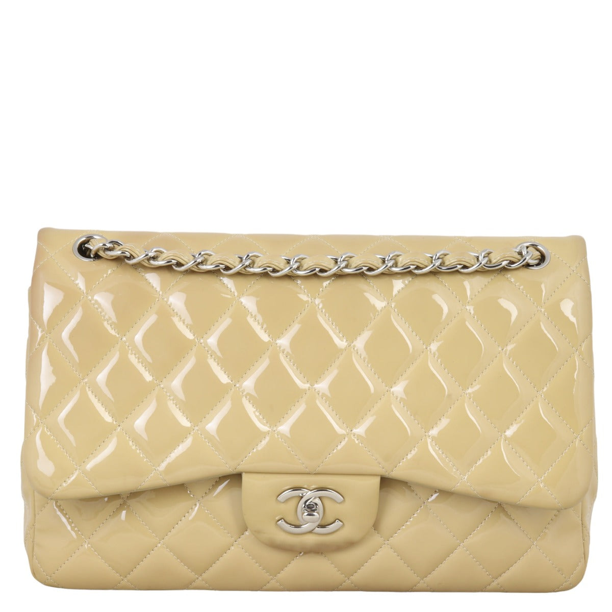 Chanel Classic Double Flap Jumbo Patent | Beige