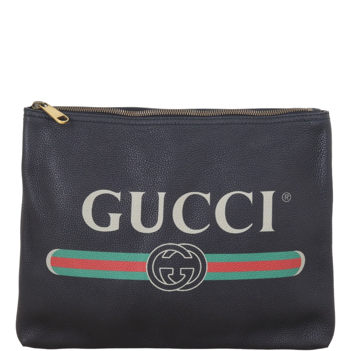 Gucci Logo Print Leather Pouch