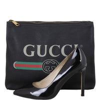 Gucci Logo Print Leather Pouch