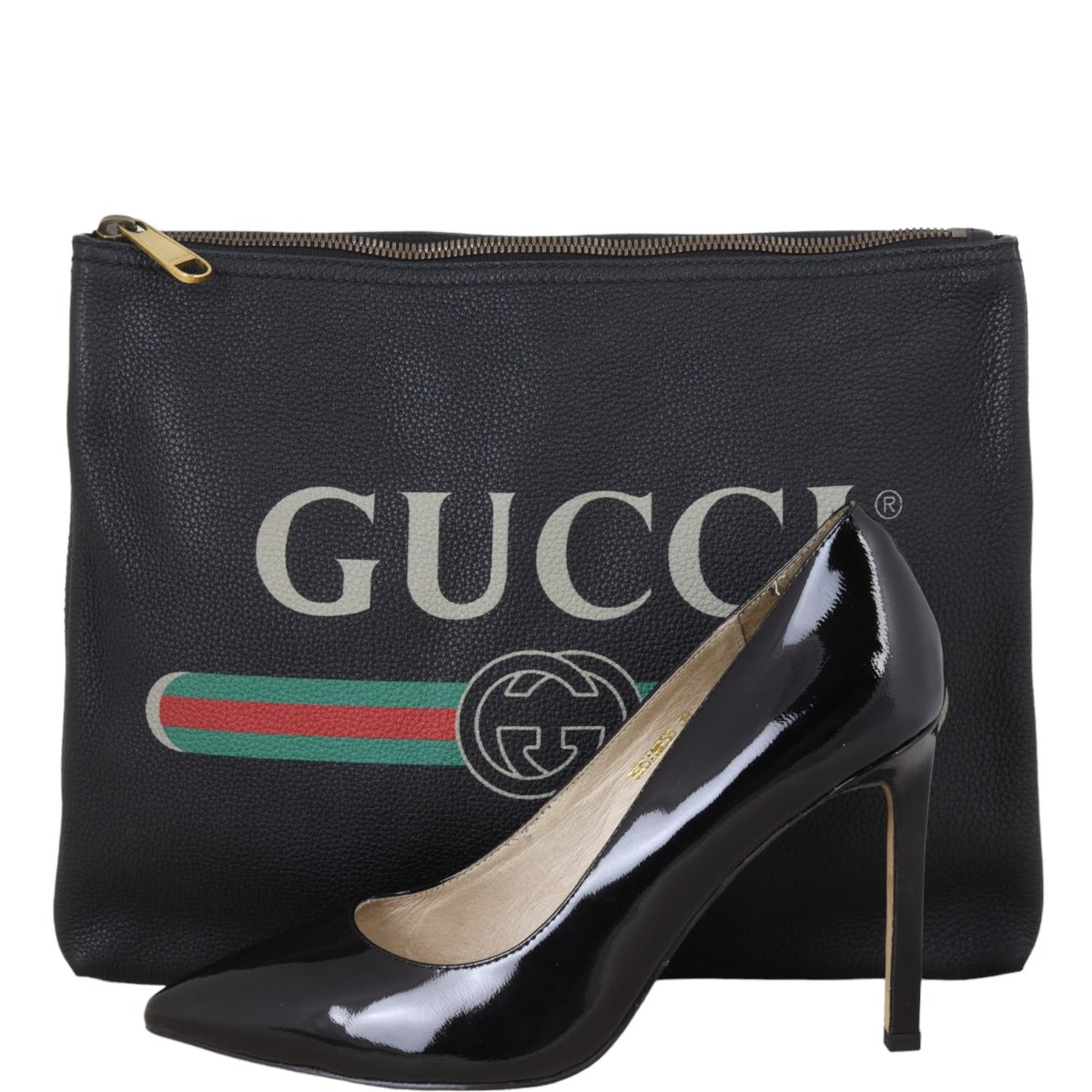 Gucci Logo Print Leather Pouch