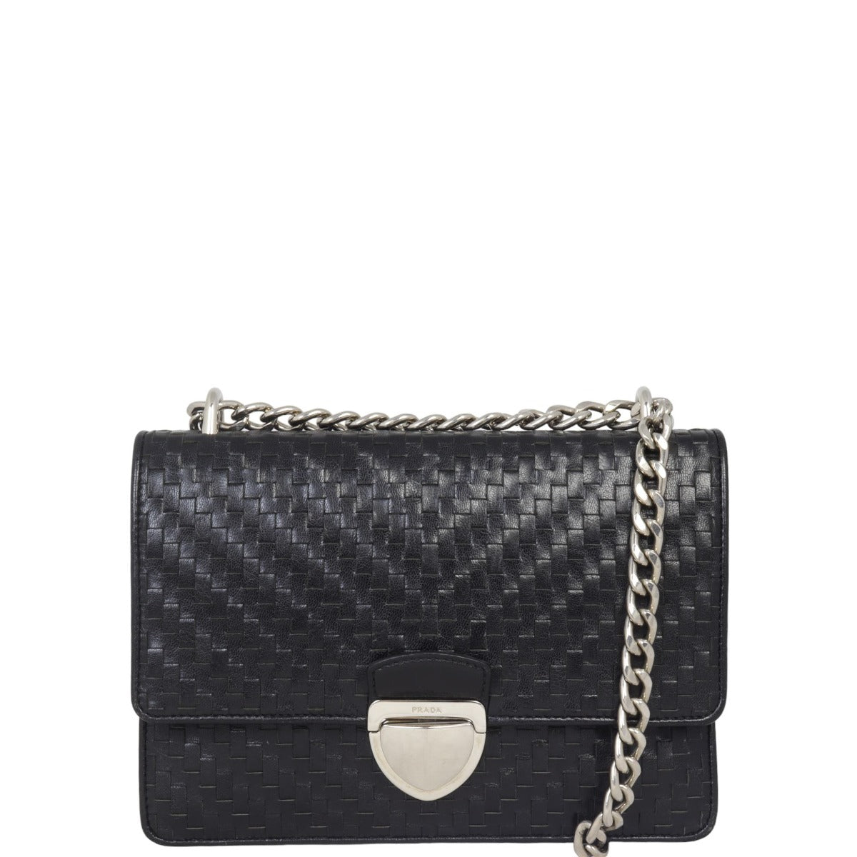 Prada Madras Woven Leather Chain Bag