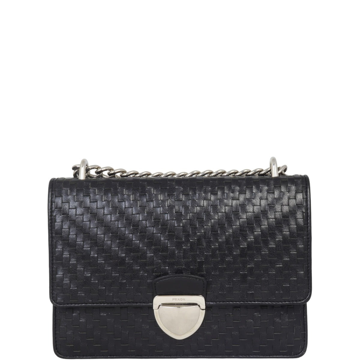 Prada Madras Woven Leather Chain Bag