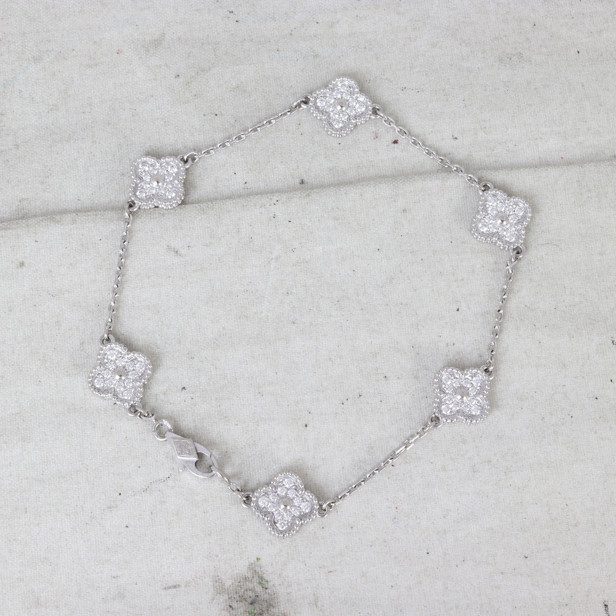 Van Cleef & Arpels Sweet Alhambra 6 Motif Diamond 18k White Gold Bracelet