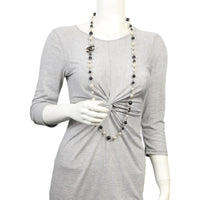 Chanel CC Beaded Long Necklace | Black Enamel