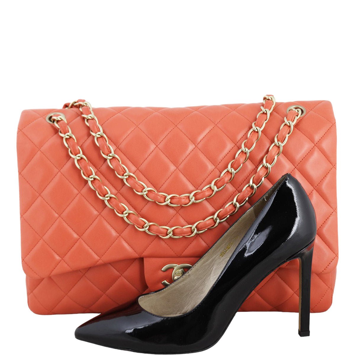 Chanel Classic Single Flap Maxi | Coral Red