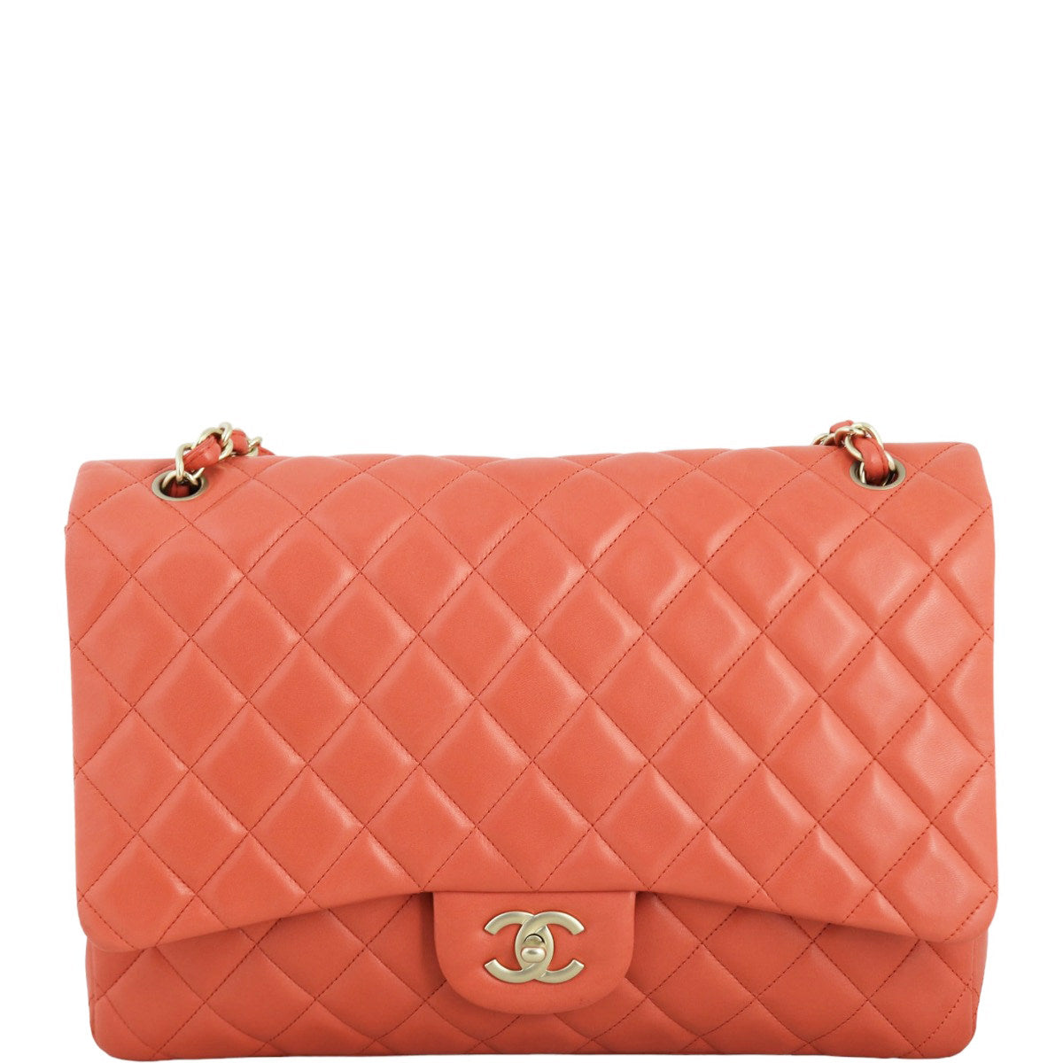 Chanel Classic Single Flap Maxi | Coral Red