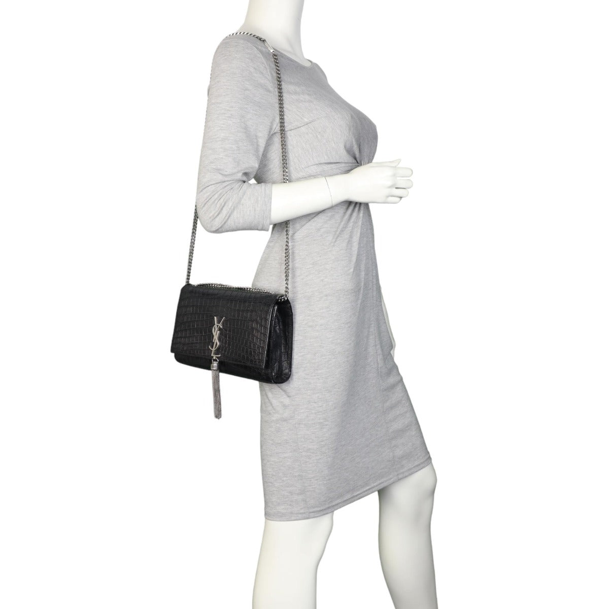 Saint Laurent Kate Tassel Chain Bag Medium Croc-Embossed