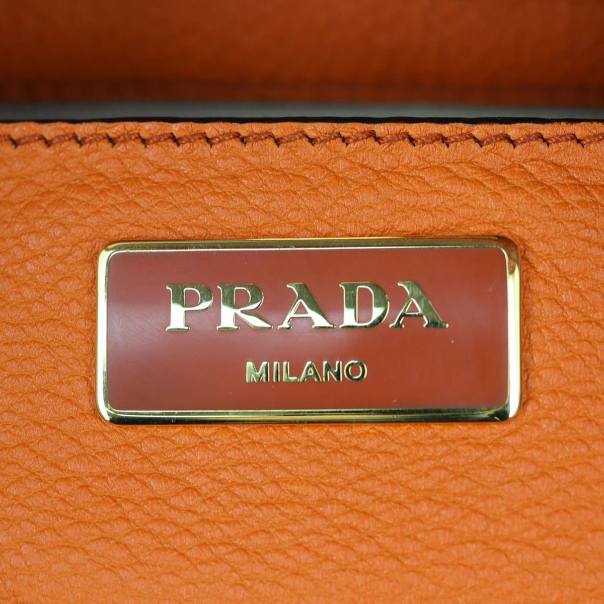 Prada Vitello Grain Shopping Tote (orange) Stamp
