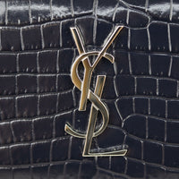 Saint Laurent Sunset Chain Wallet Croc-Embossed Hardware

