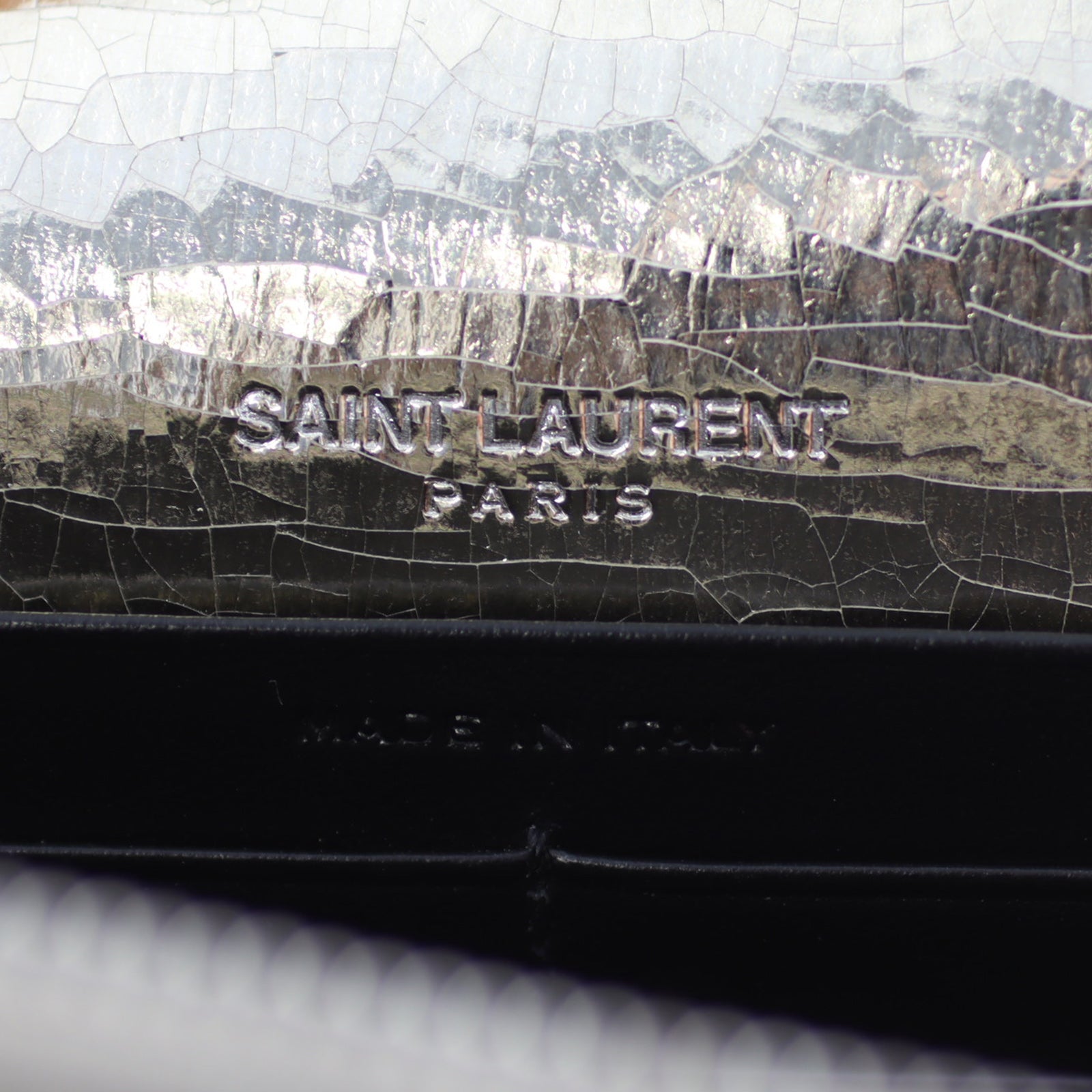 Saint Laurent Kate Metallic Crinkled Leather Chain Wallet Stamp