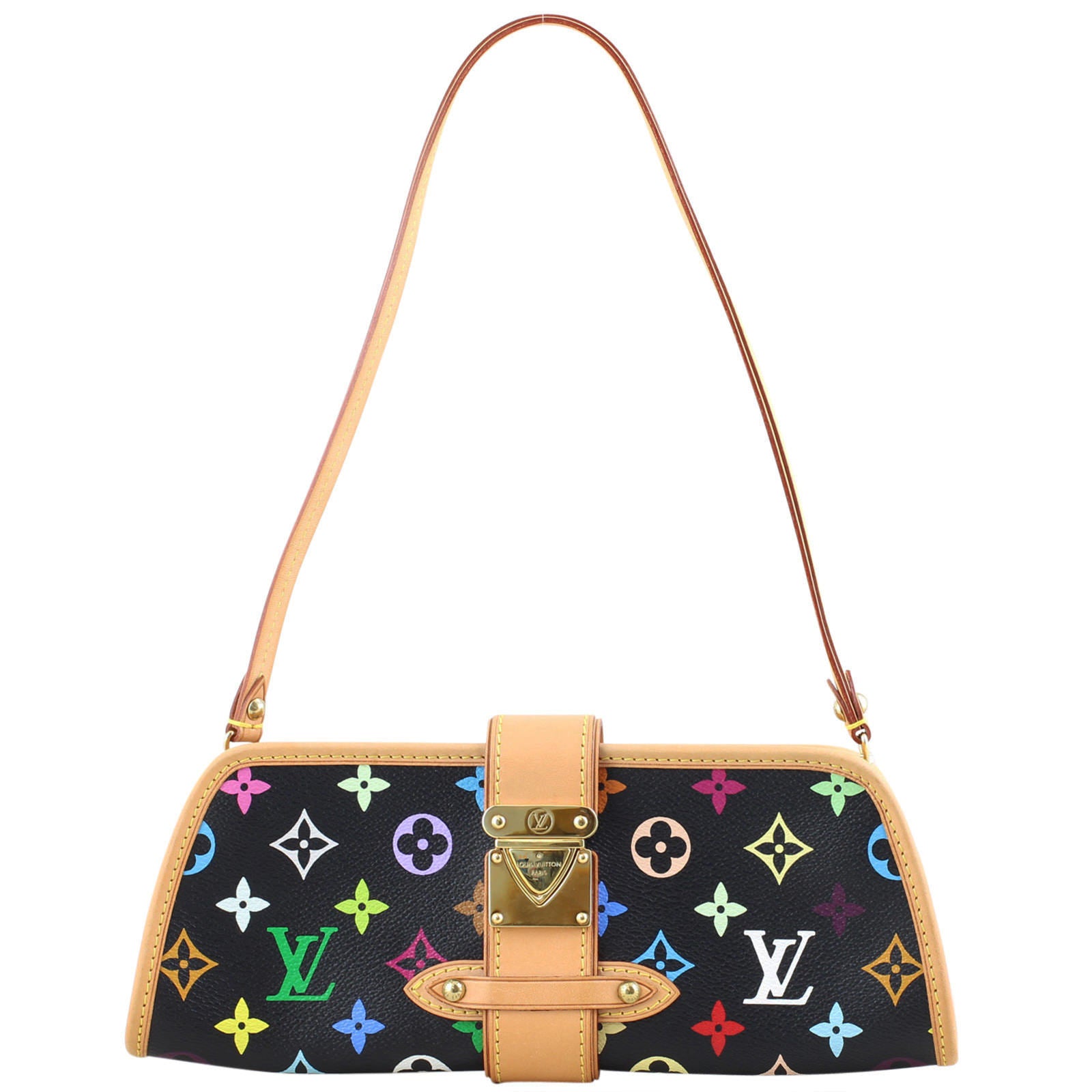 Louis Vuitton Shirley Multicolore Clutch Bag Front with Strap