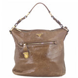 Prada Bruciato Leather Shoulder Bag Front