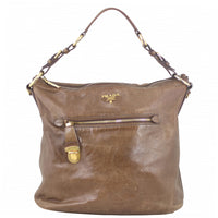 Prada Bruciato Leather Shoulder Bag Front