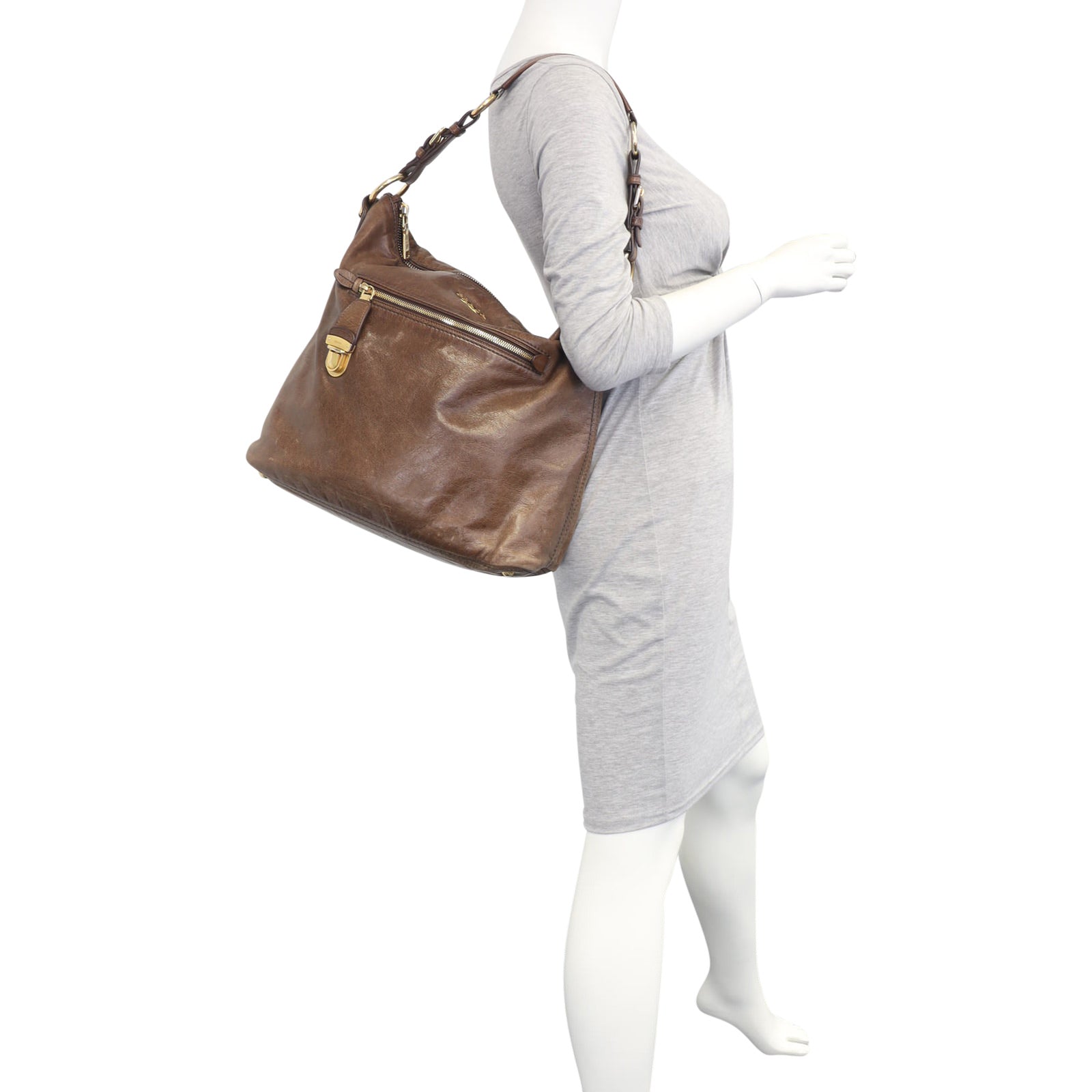 Prada Bruciato Leather Shoulder Bag Mannequin