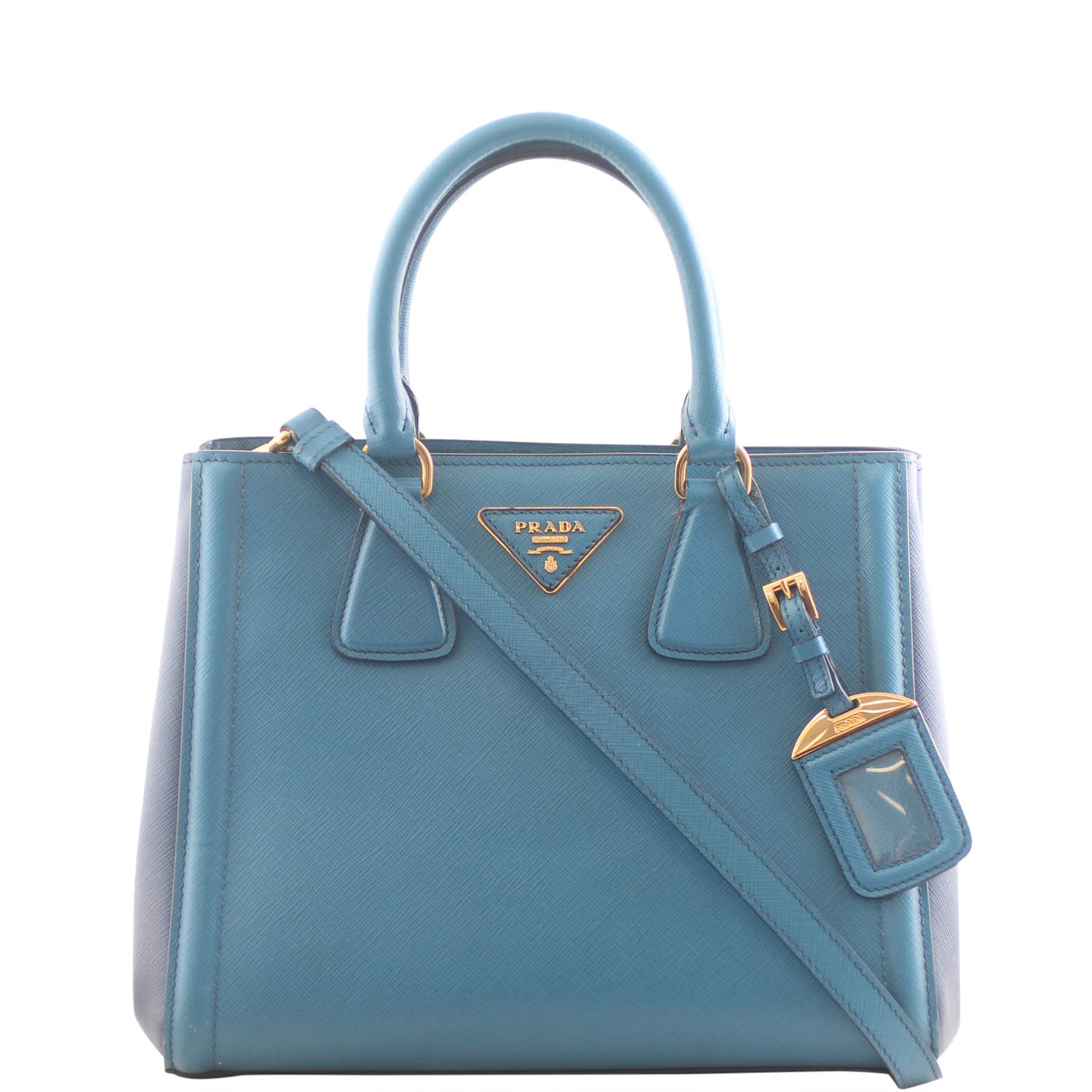 Prada Blue Saffiano Small Tote Front