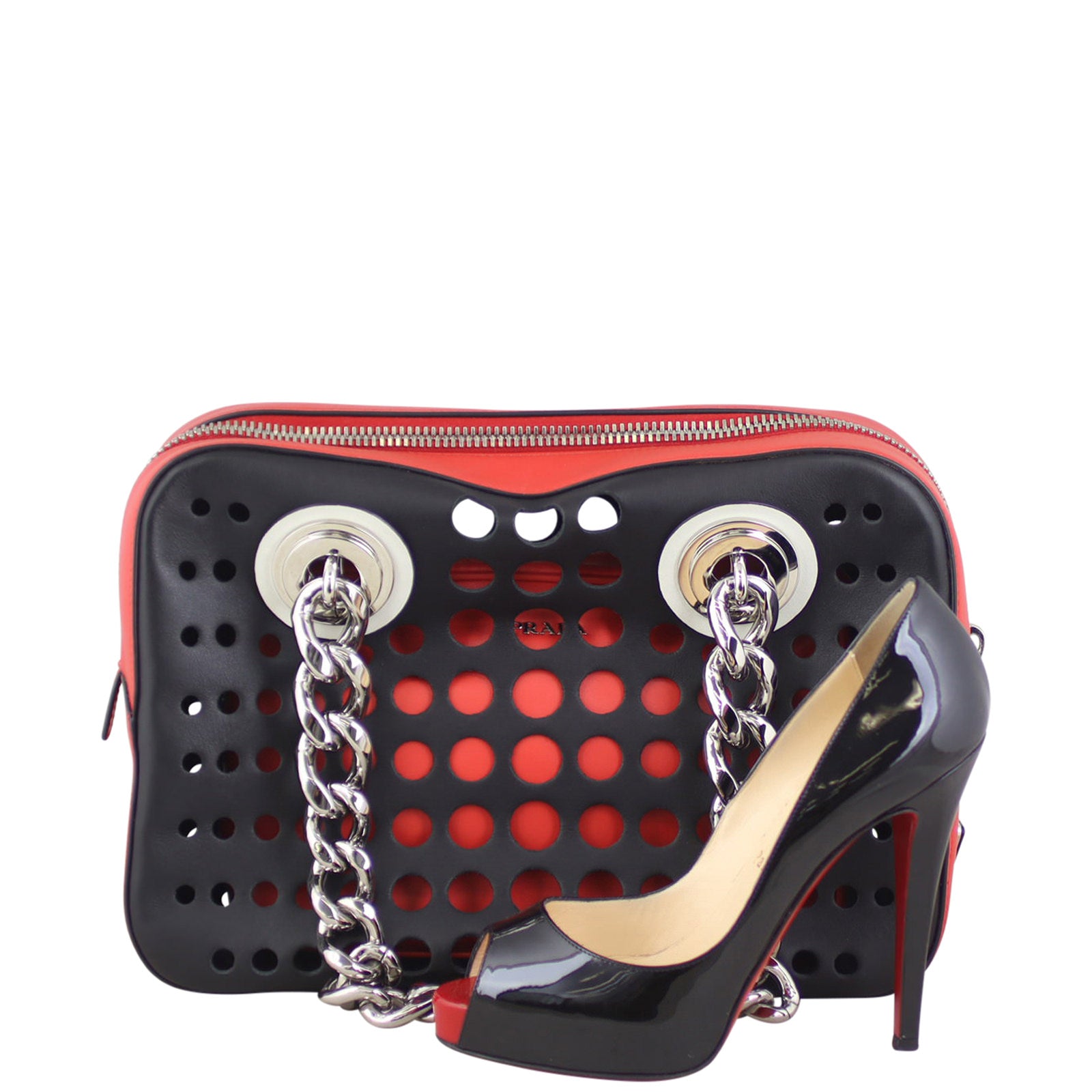 Prada Calfskin City Fori Chain Shoulder Bag Scale