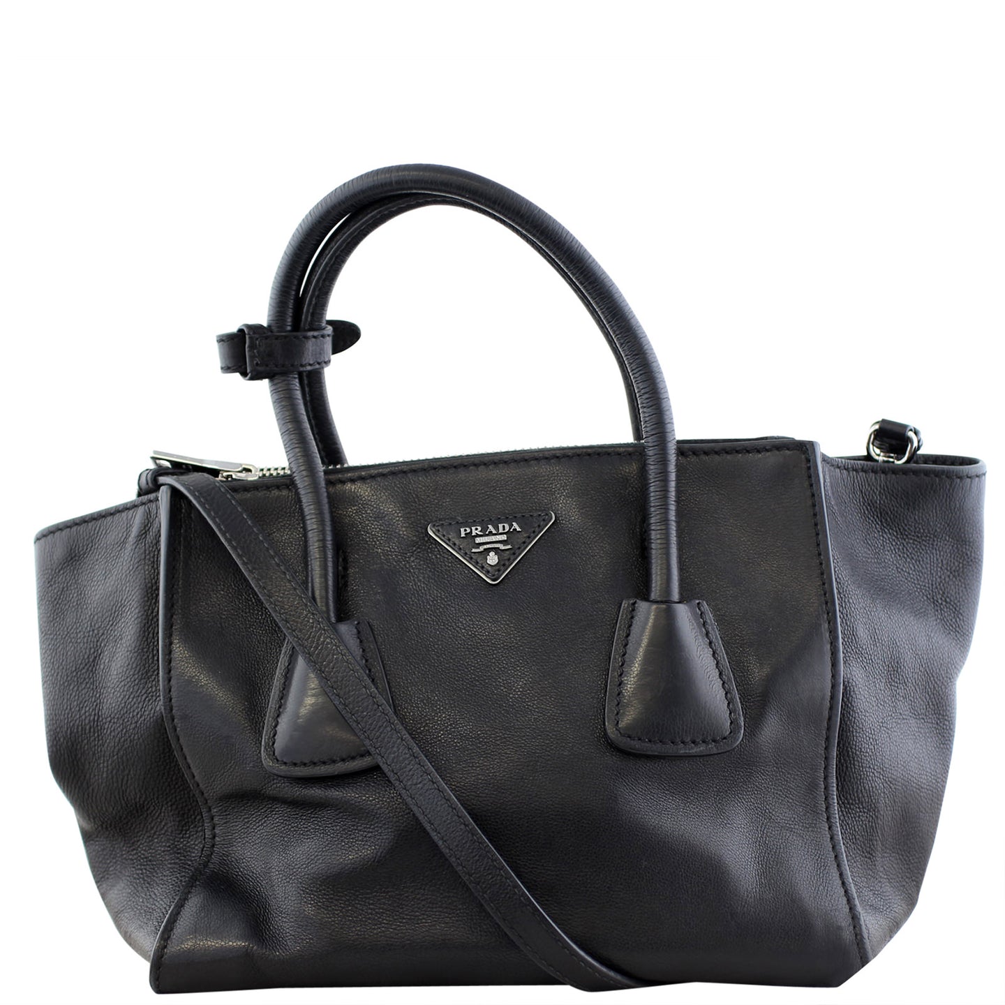 Prada Calfskin Twin Pocket Tote - Front Strap