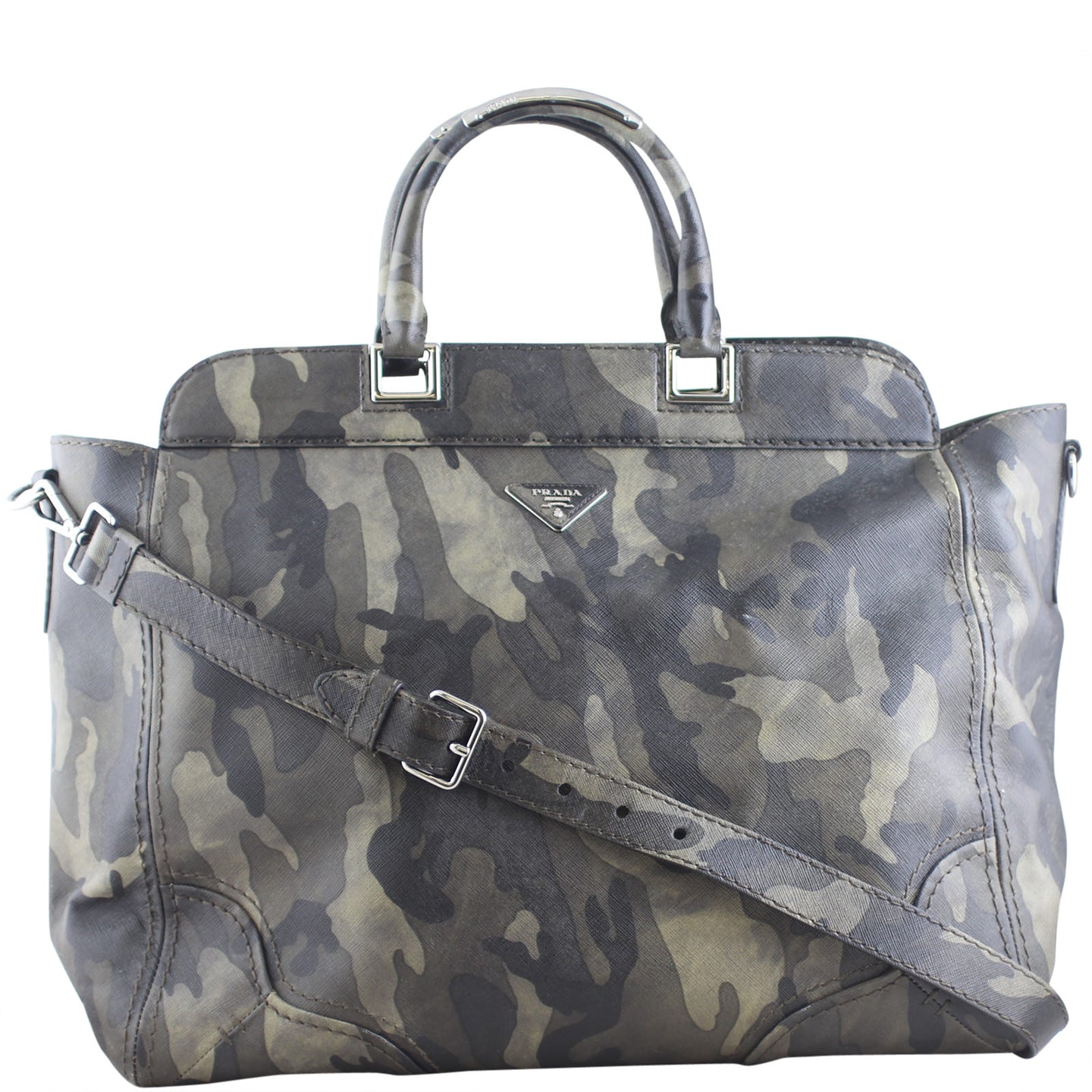 Prada Fumo Saffiano Leather Camouflage Tote Bag Front