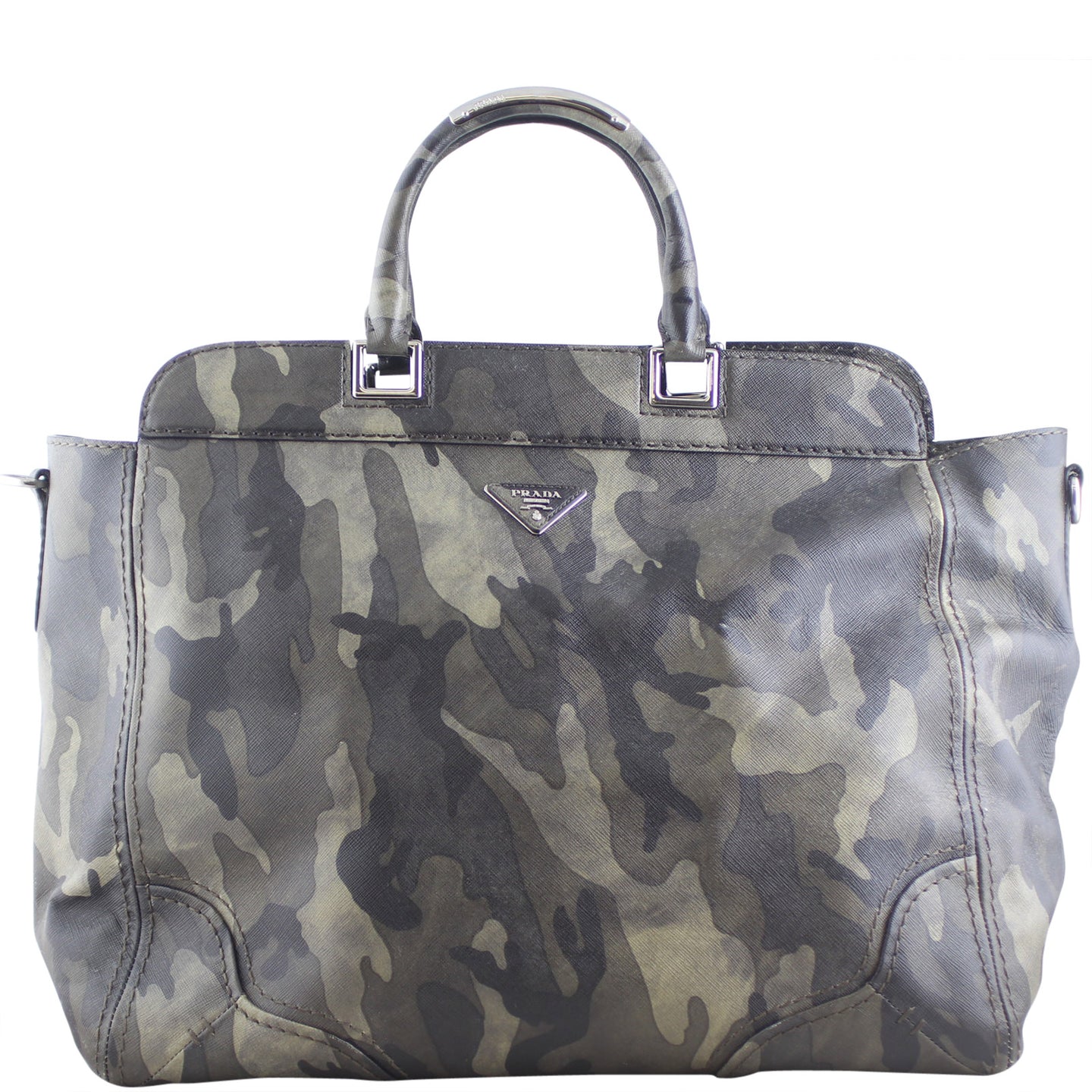 Prada Fumo Saffiano Leather Camouflage Tote Bag Front