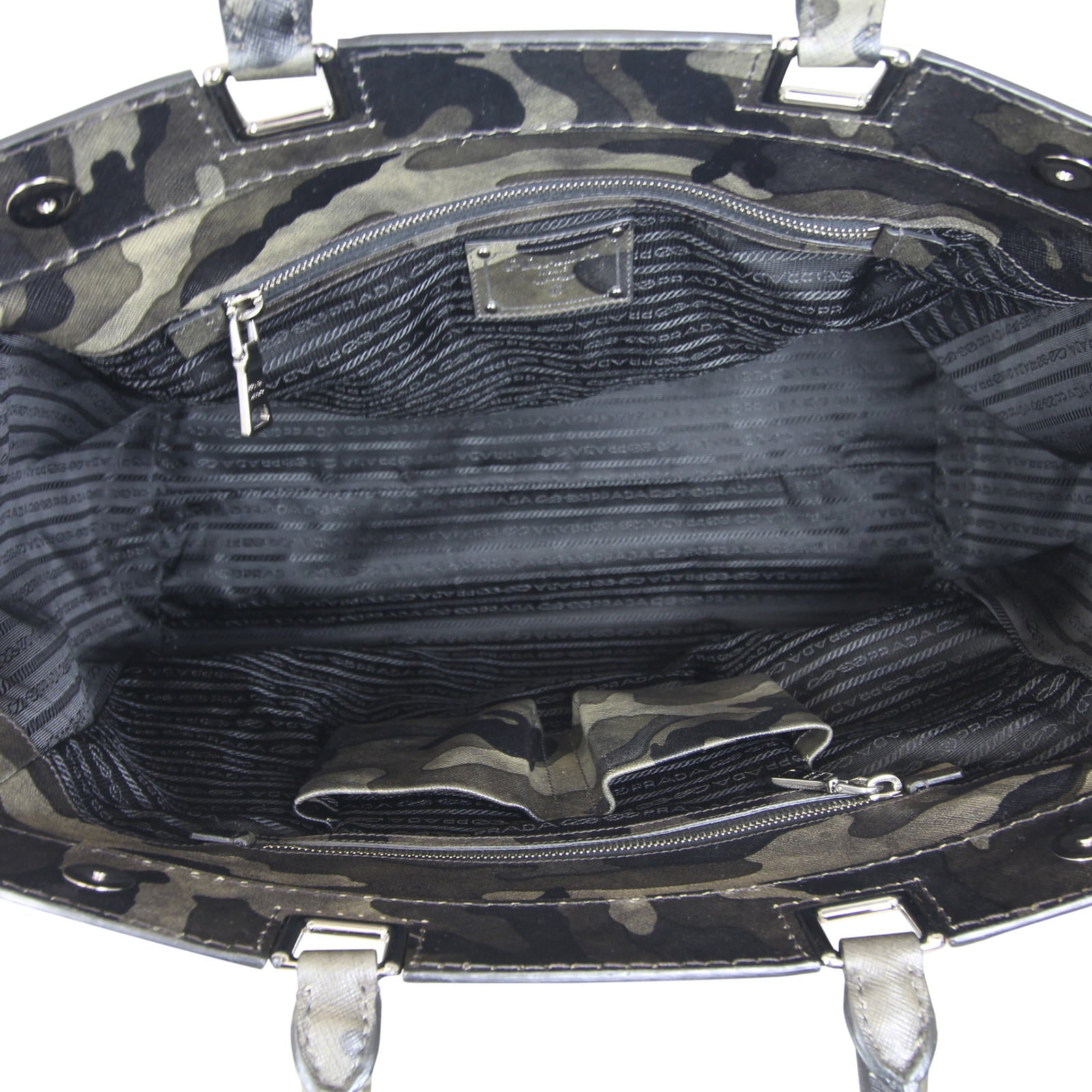 Prada Fumo Saffiano Leather Camouflage Tote Bag Interior
