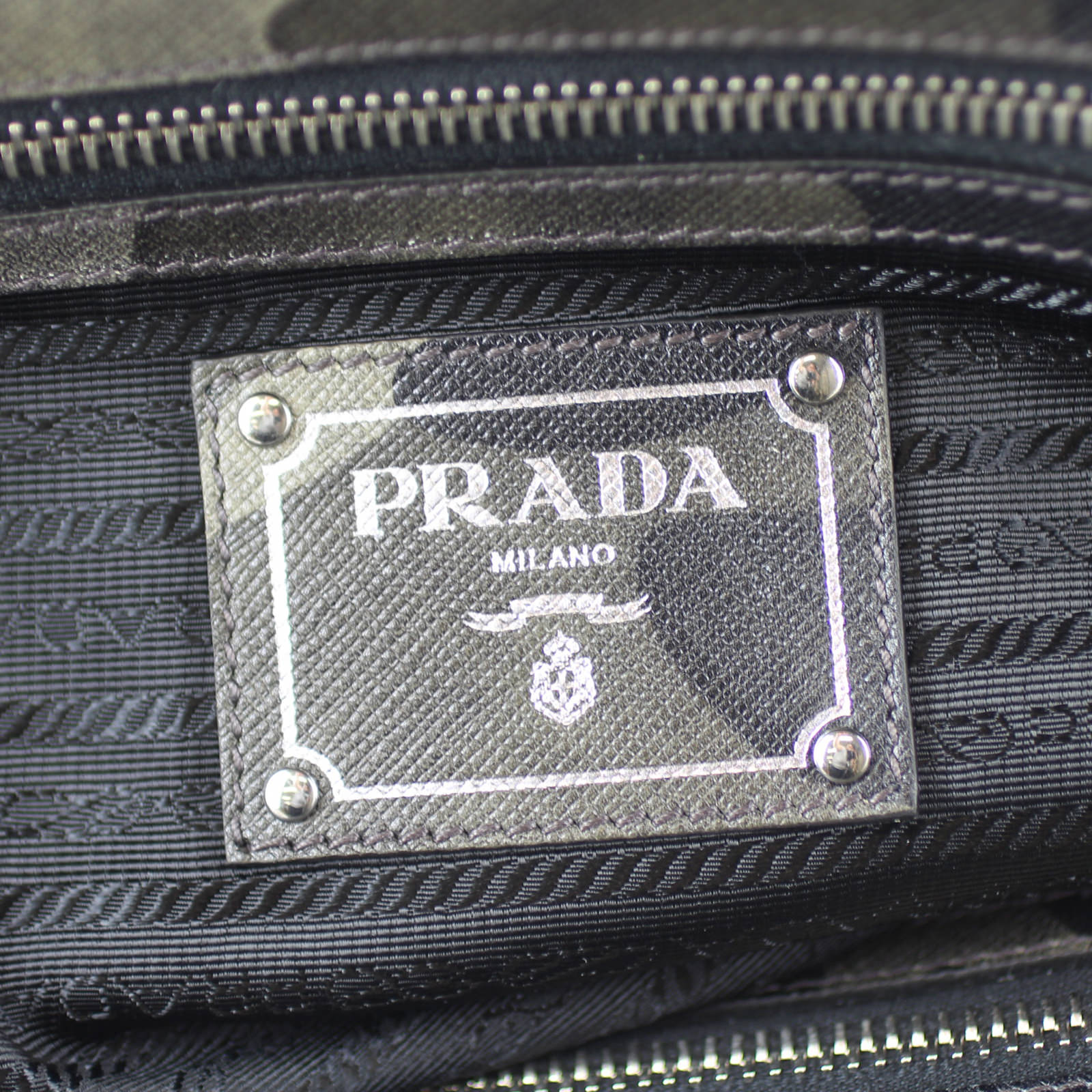 Prada Fumo Saffiano Leather Camouflage Tote Bag Stamp