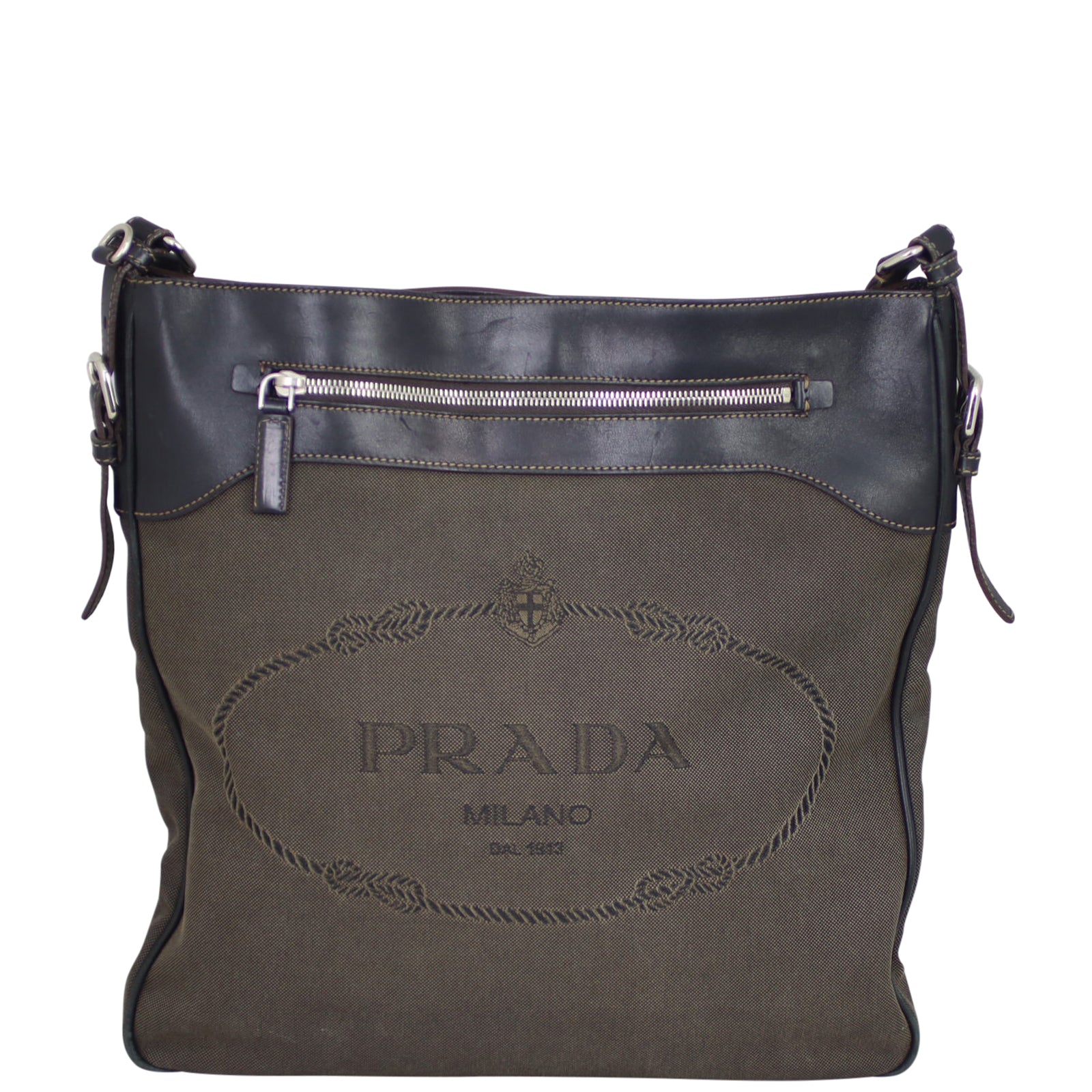 Prada Canvas Logo Messenger Front