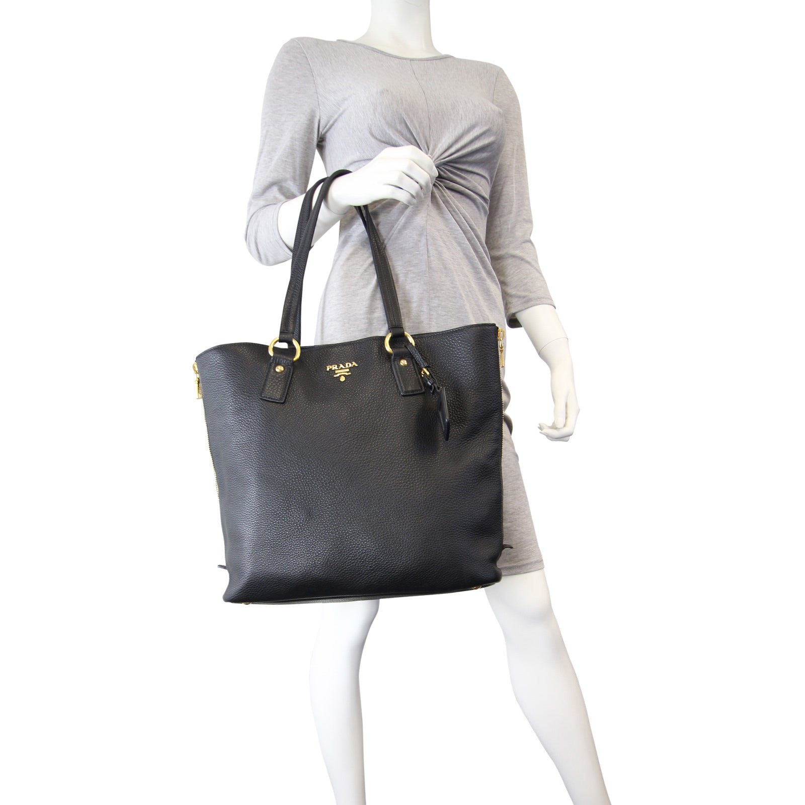 Prada Vitello Daino Large Expandable Shopper Tote Mannequin