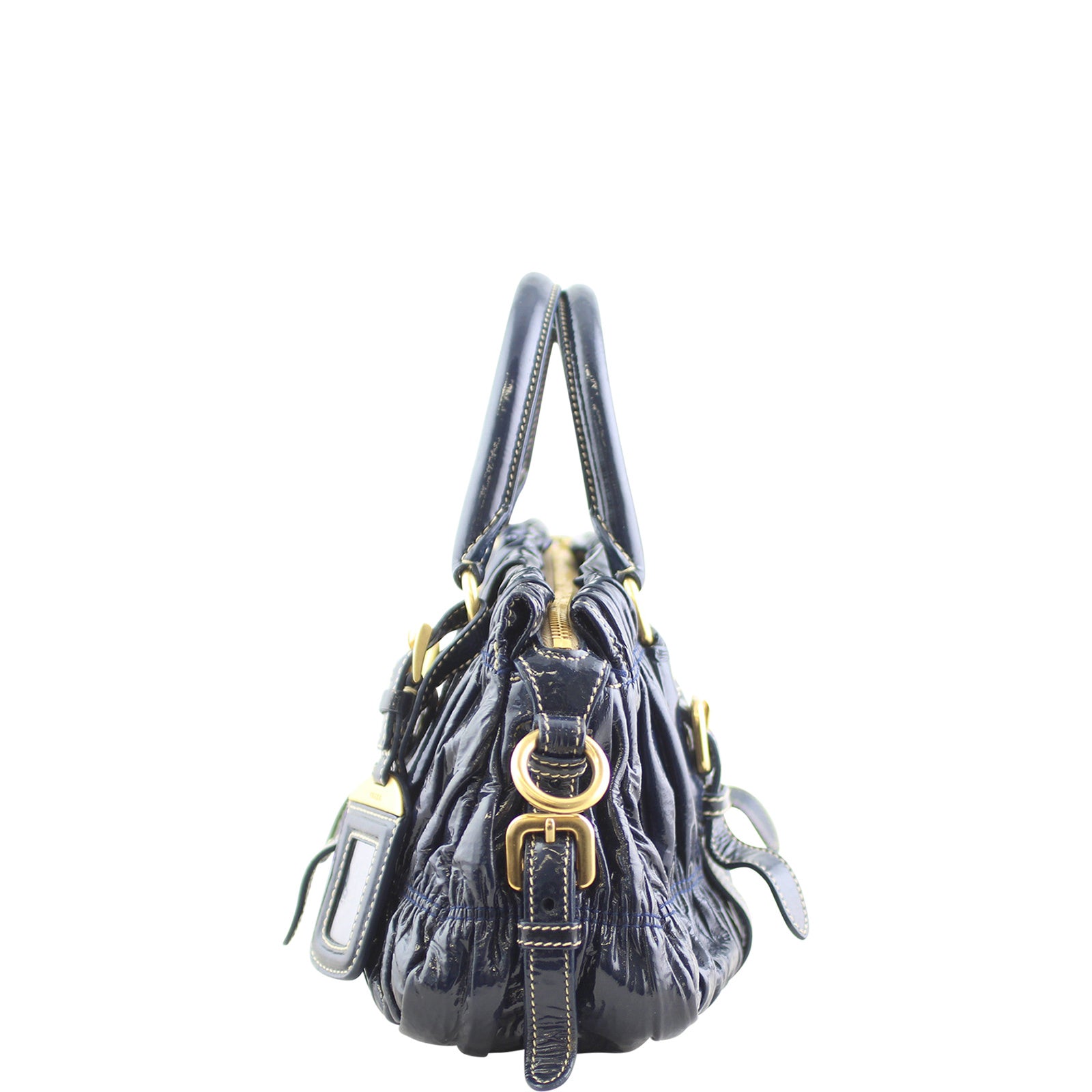 Prada Gathered Patent Bag Left