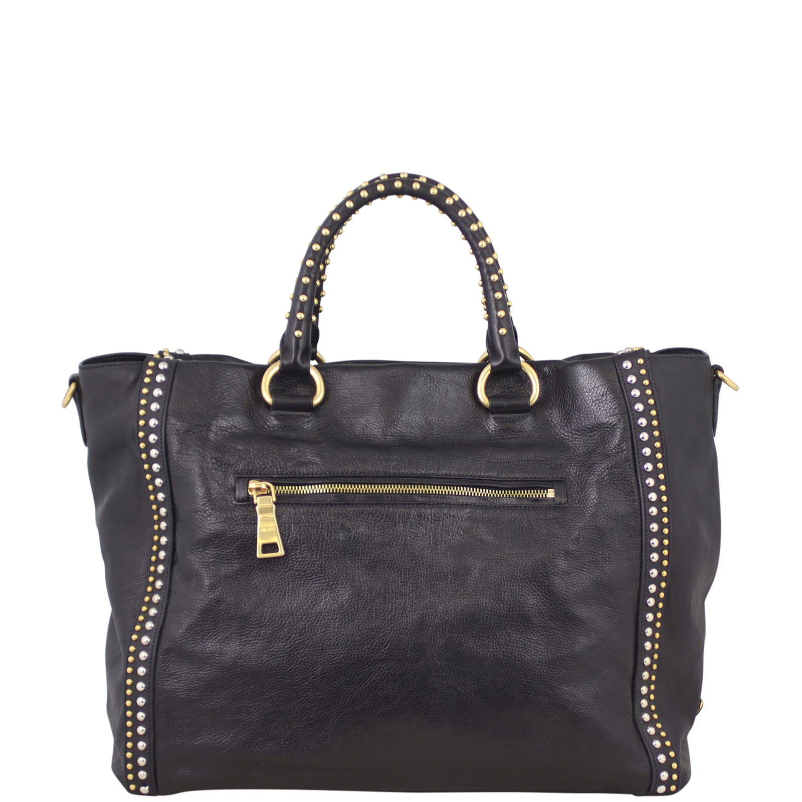 Prada Glace Calf Studded Tote Back