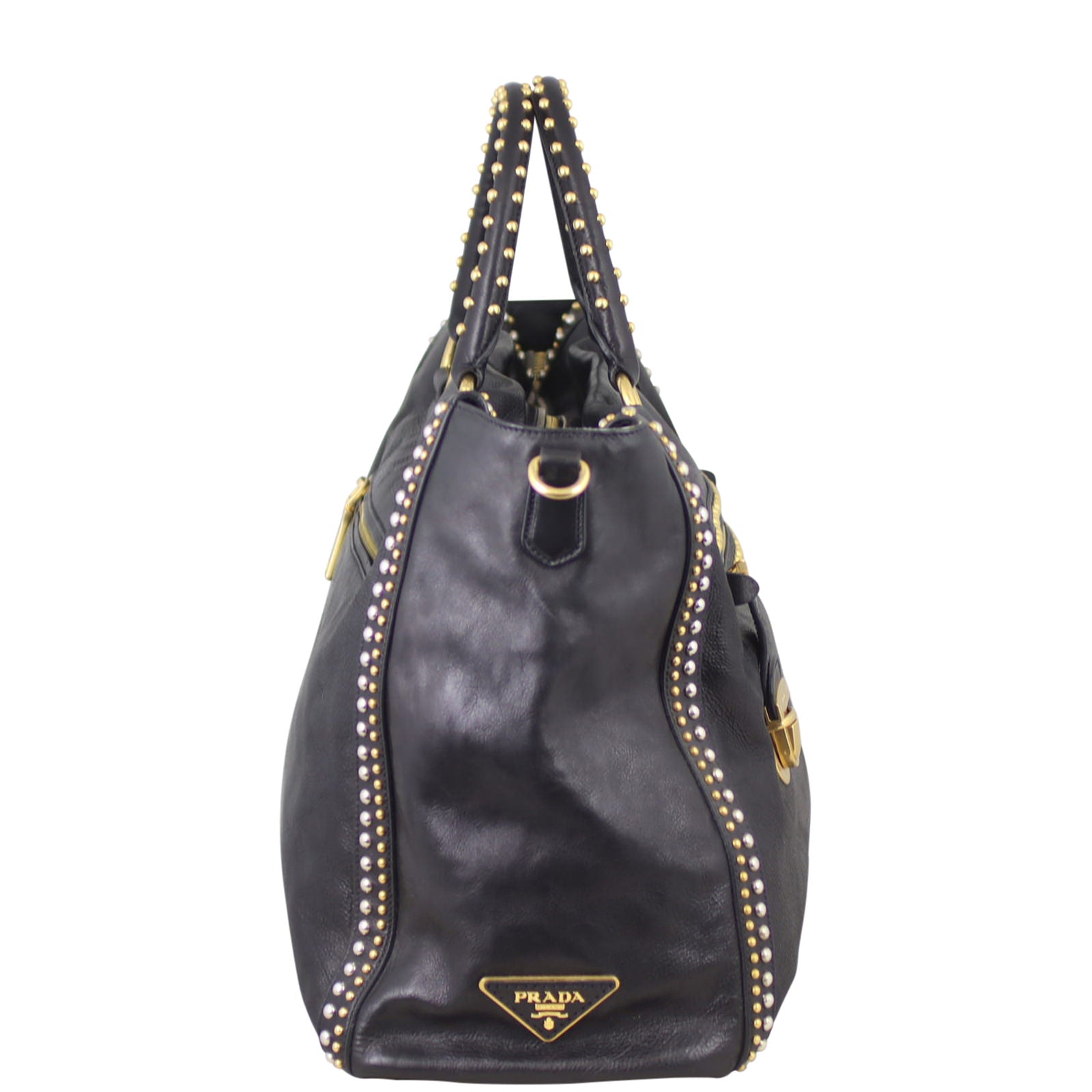 Prada Glace Calf Studded Tote Right