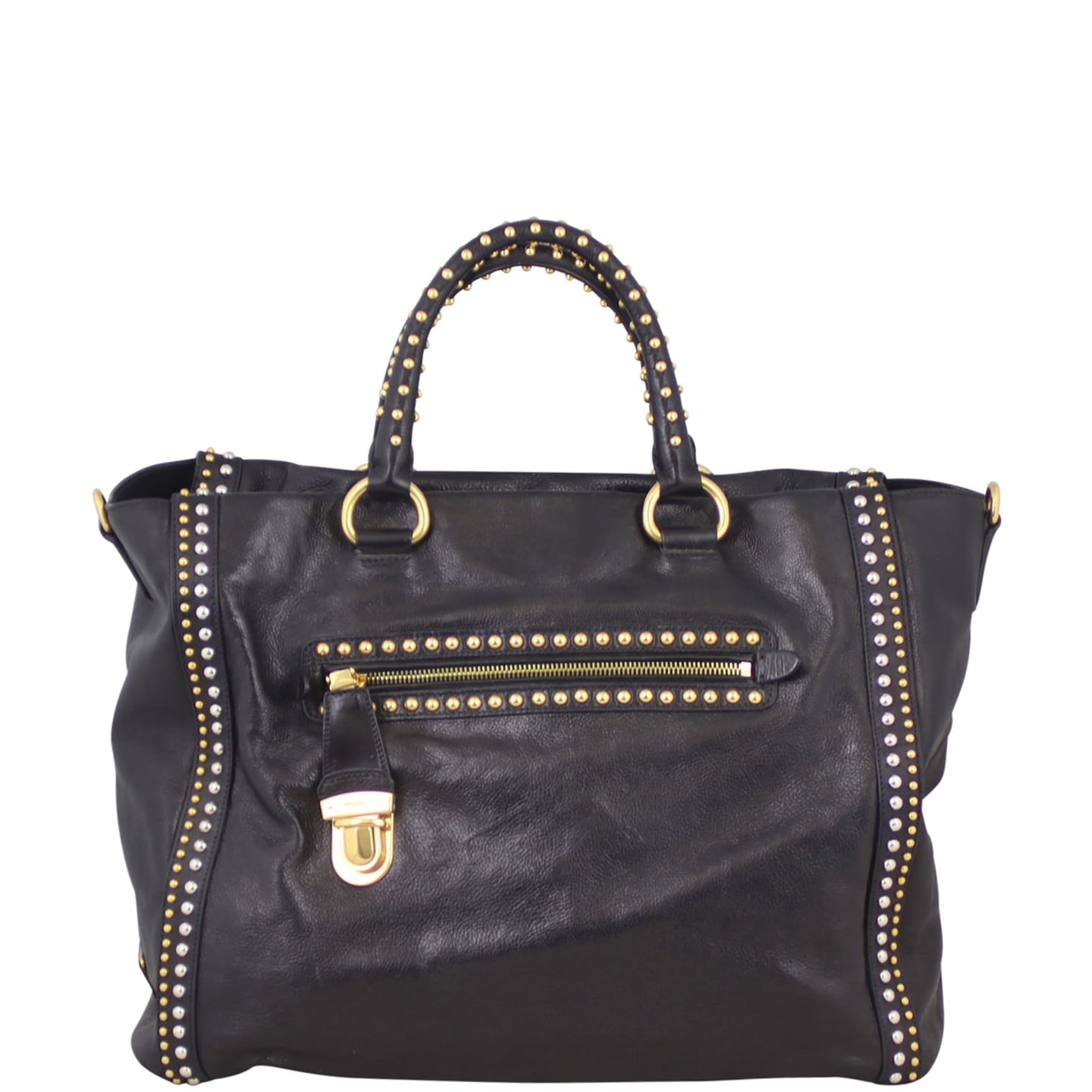 Prada Glace Calf Studded Tote Front