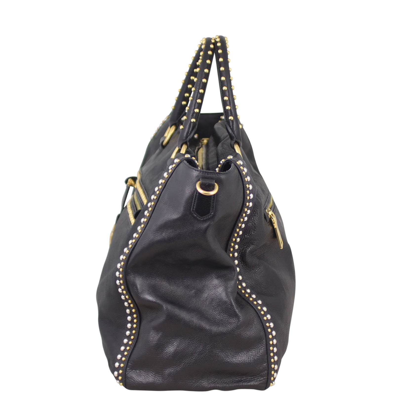 Prada Glace Calf Studded Tote Left