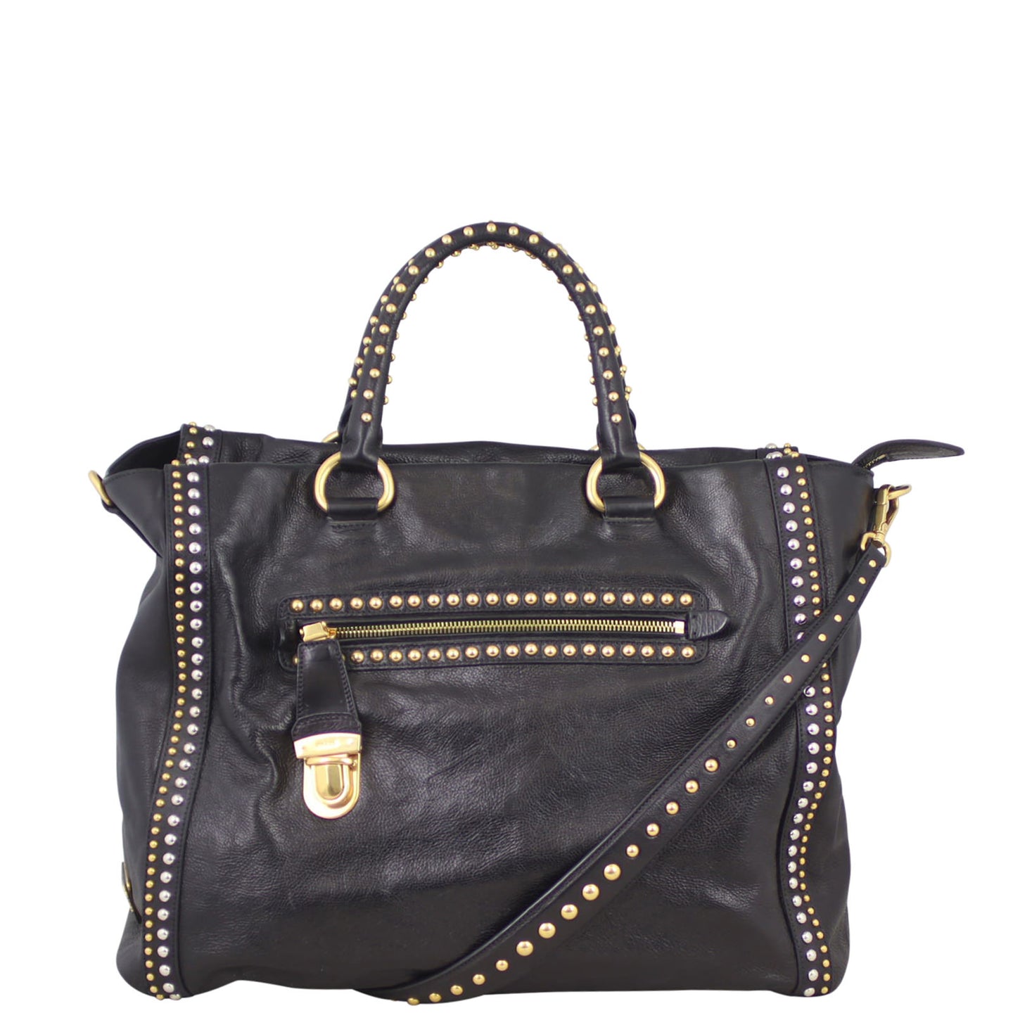 Prada Glace Calf Studded Tote Front