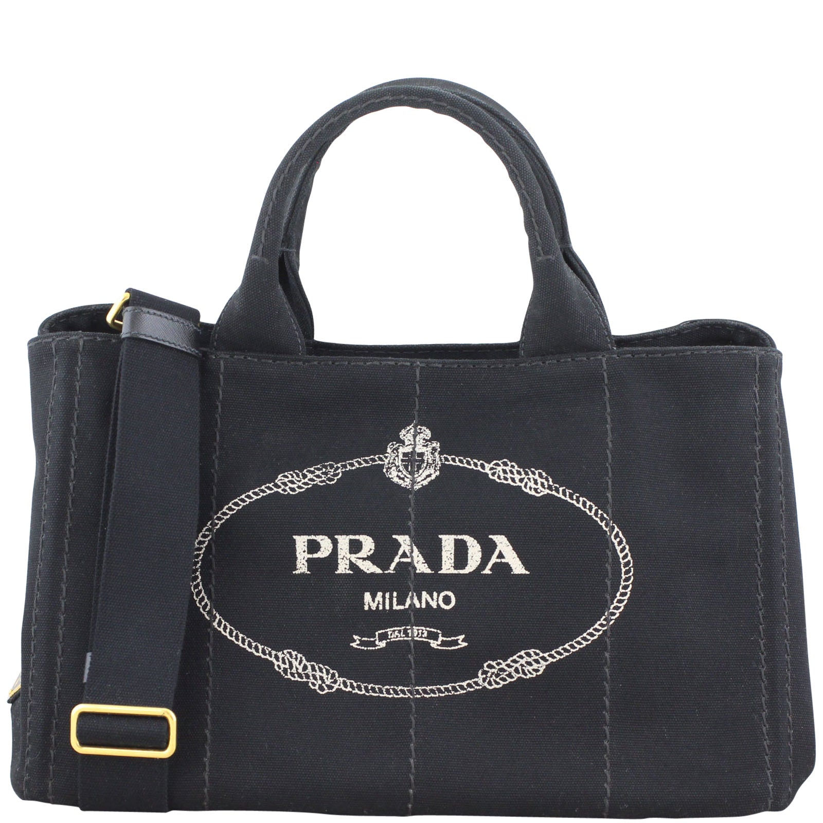 Prada Jardinera Large Canvas Shopper Front Strap