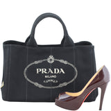 Prada Jardinera Large Canvas Shopper Scale