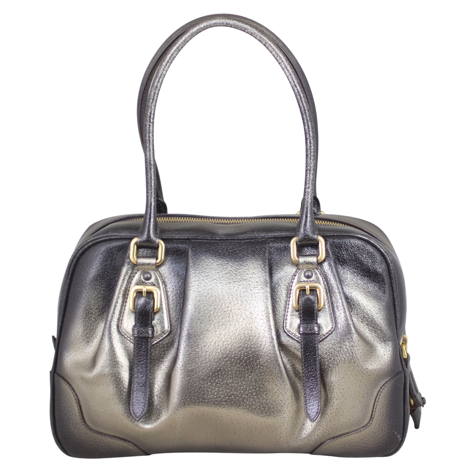 Prada Vitello Daino Antik Metallic Bowler Back