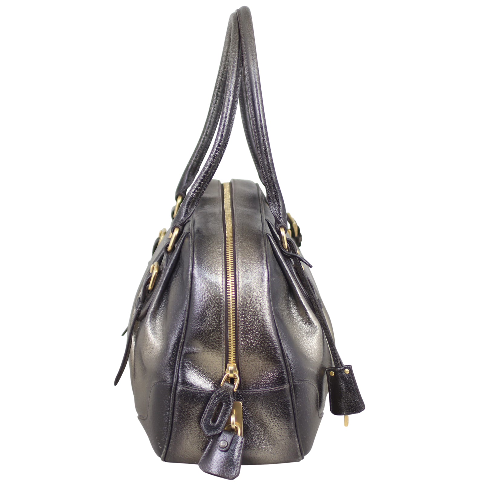 Prada Vitello Daino Antik Metallic Bowler Side