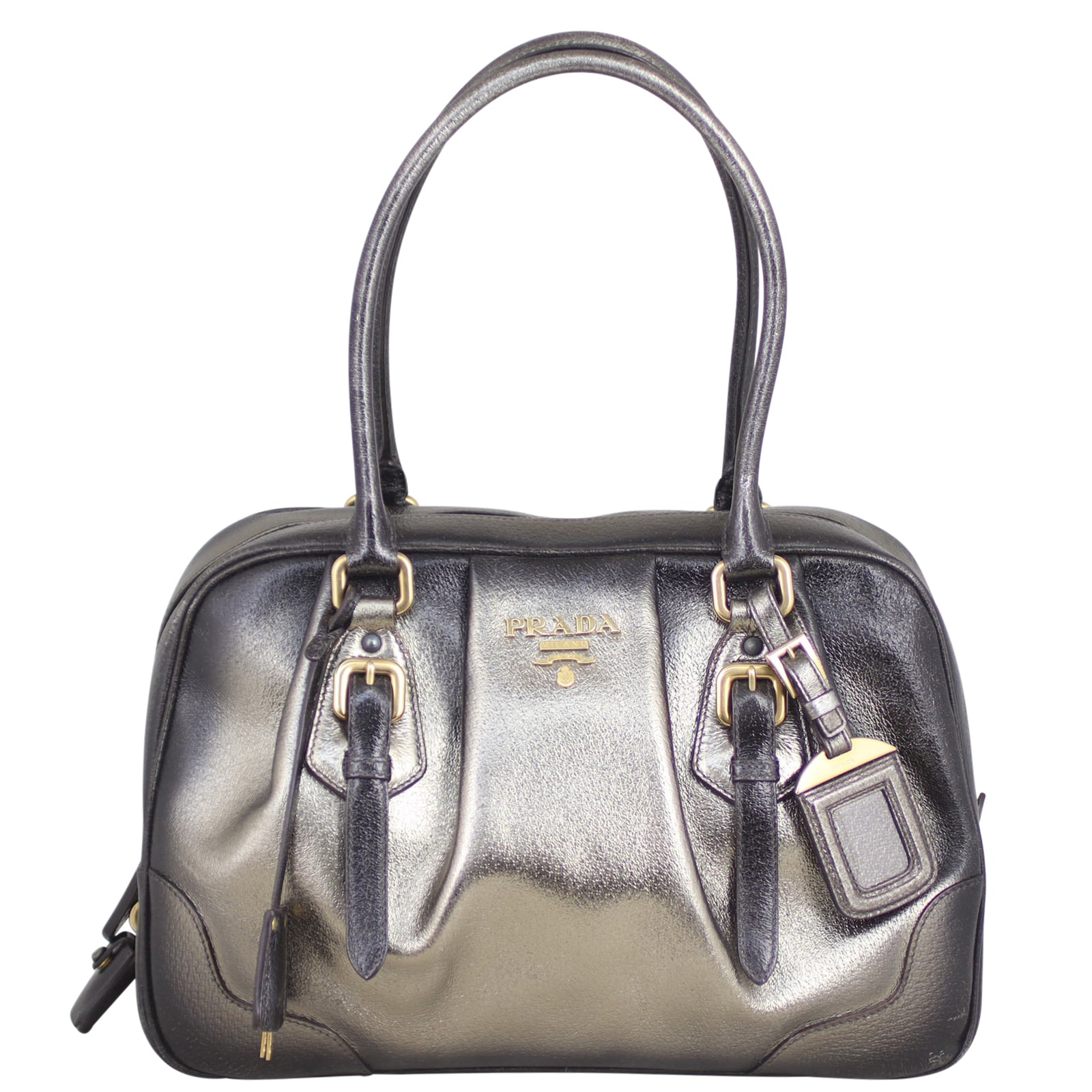 Prada Vitello Daino Antik Metallic Bowler Front