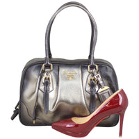 Prada Vitello Daino Antik Metallic Bowler Shoe