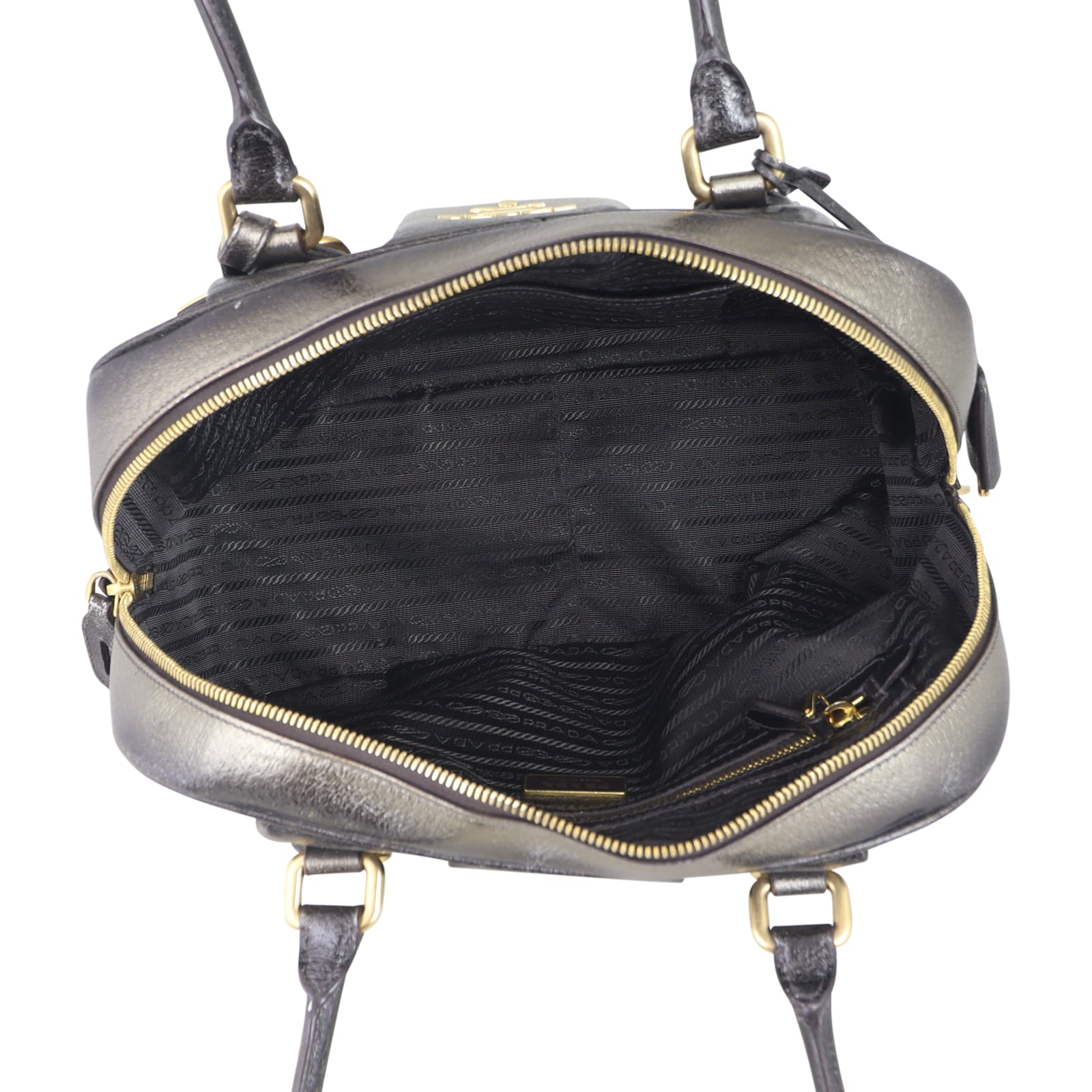 Prada Vitello Daino Antik Metallic Bowler Whole interior