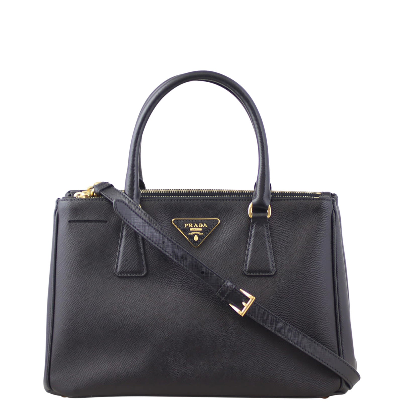 Prada Saffiano Galleria Double Zip Tote Small Front Strap