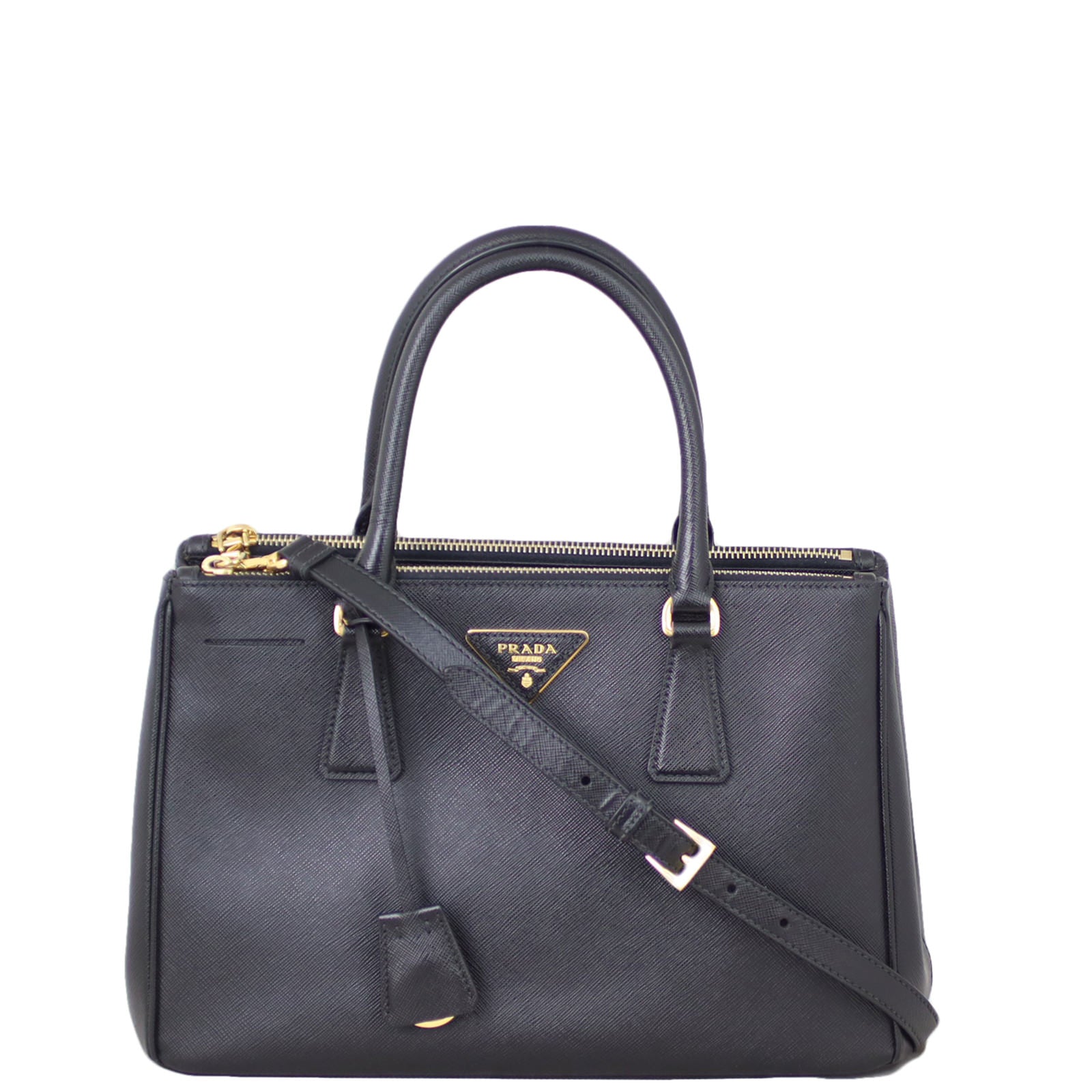 Prada Saffiano Lux Galleria Double Zip Tote Small front strap