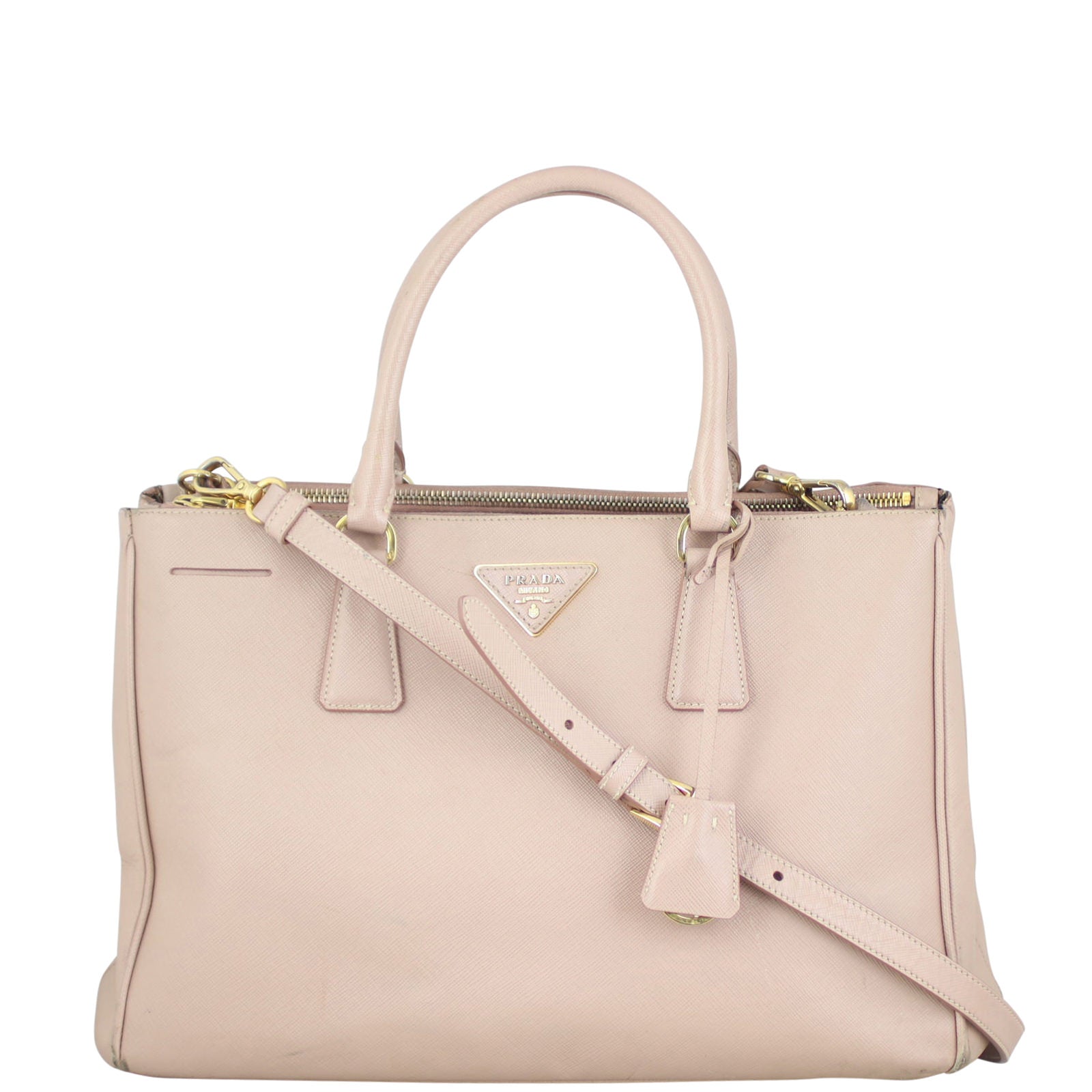 Prada Saffiano Lux Galleria Double Zip Tote Medium front strap