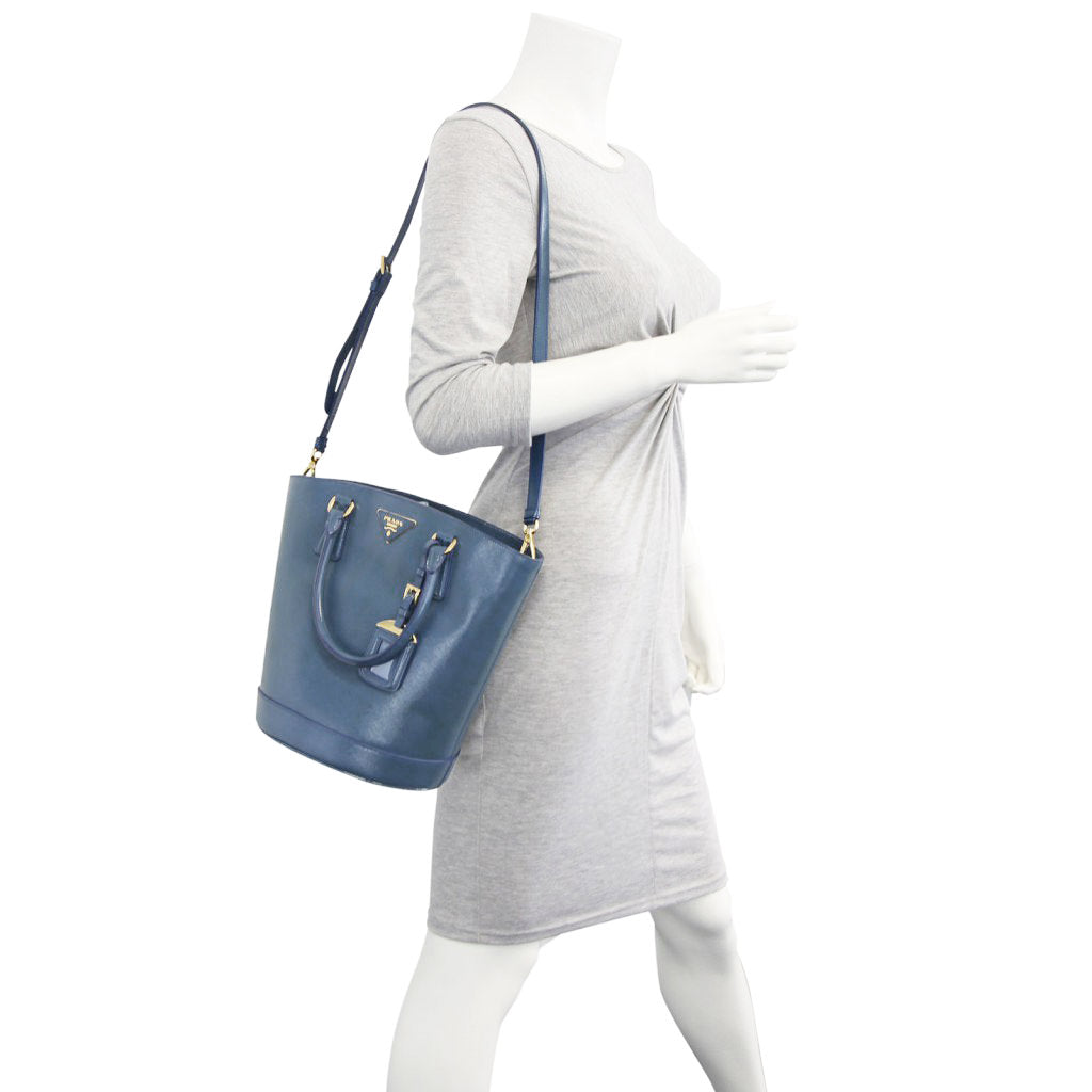 Prada Saffiano Vernice Secchiello Bucket Bag mannequin
