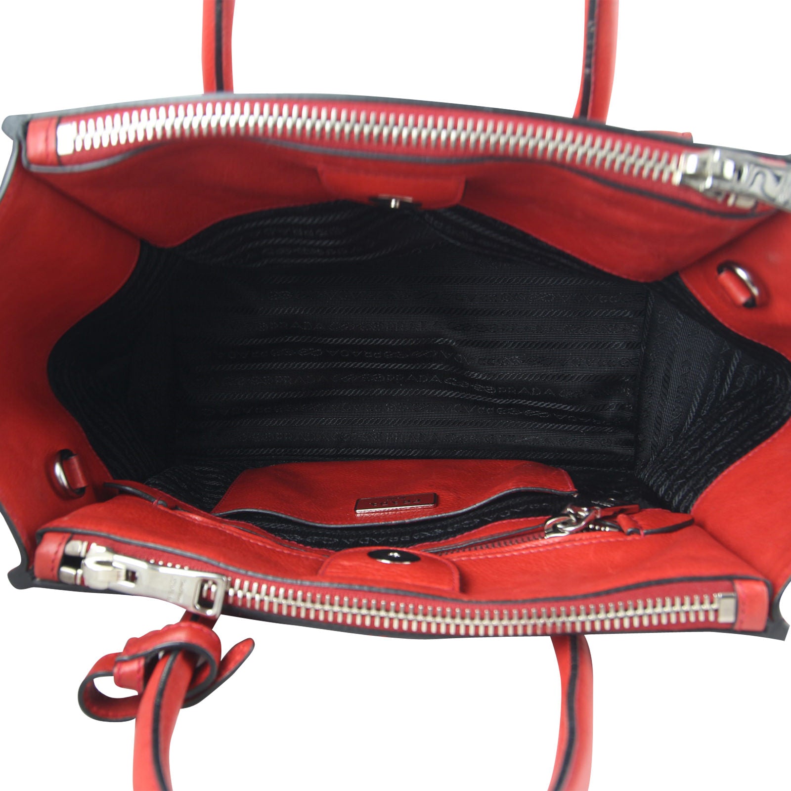 Prada Twin Pocket Glace Calfskin Tote Interior